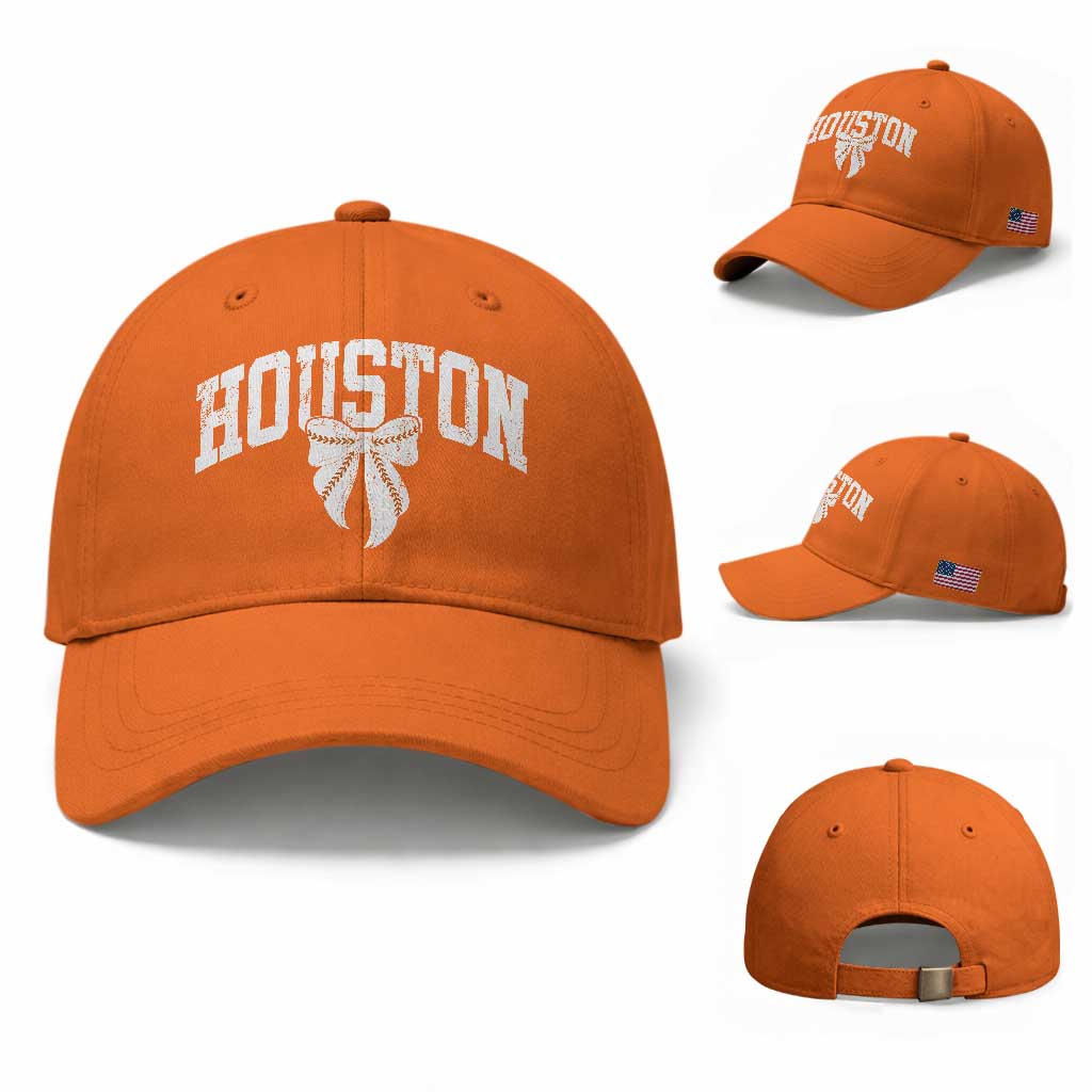 Retro Houston Baseball Cap Baseball Coquette Bow Varsity Vintage Sports 80s 90s TS10 Baseball Cap Universal Fit Orange Print Your Wear