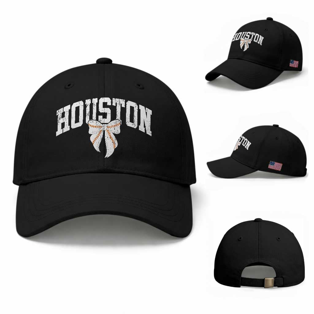 Retro Houston Baseball Cap Baseball Coquette Bow Varsity Vintage Sports 80s 90s TS10 Baseball Cap Universal Fit Black Print Your Wear