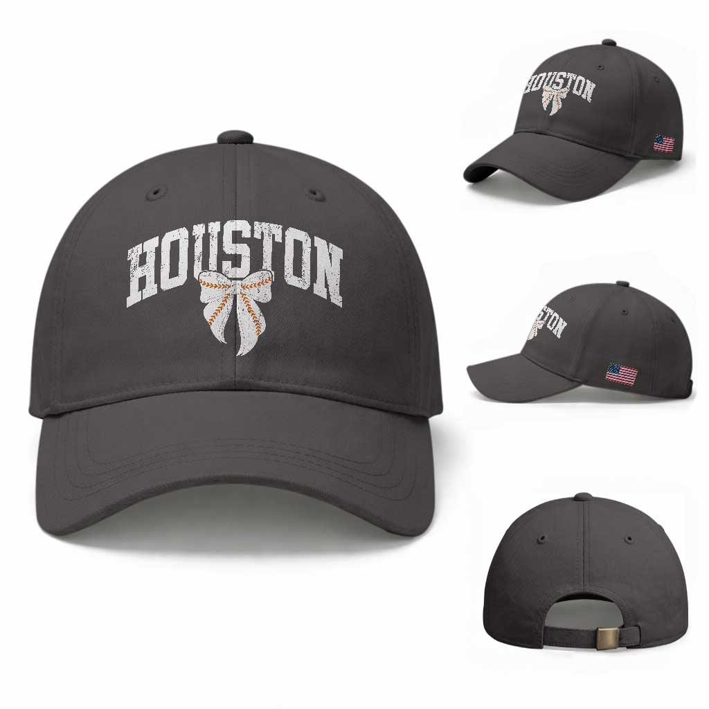 Retro Houston Baseball Cap Baseball Coquette Bow Varsity Vintage Sports 80s 90s TS10 Baseball Cap Universal Fit Dark Gray Print Your Wear