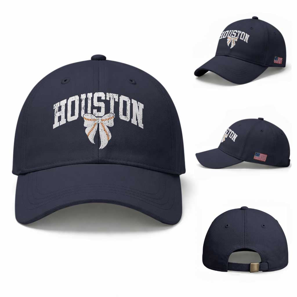 Retro Houston Baseball Cap Baseball Coquette Bow Varsity Vintage Sports 80s 90s TS10 Baseball Cap Universal Fit Navy Print Your Wear