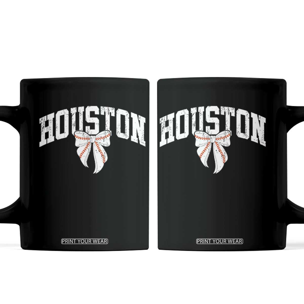 Retro Houston Coffee Mug Baseball Coquette Bow Varsity Vintage Sports 80s 90s TS10 Black Print Your Wear