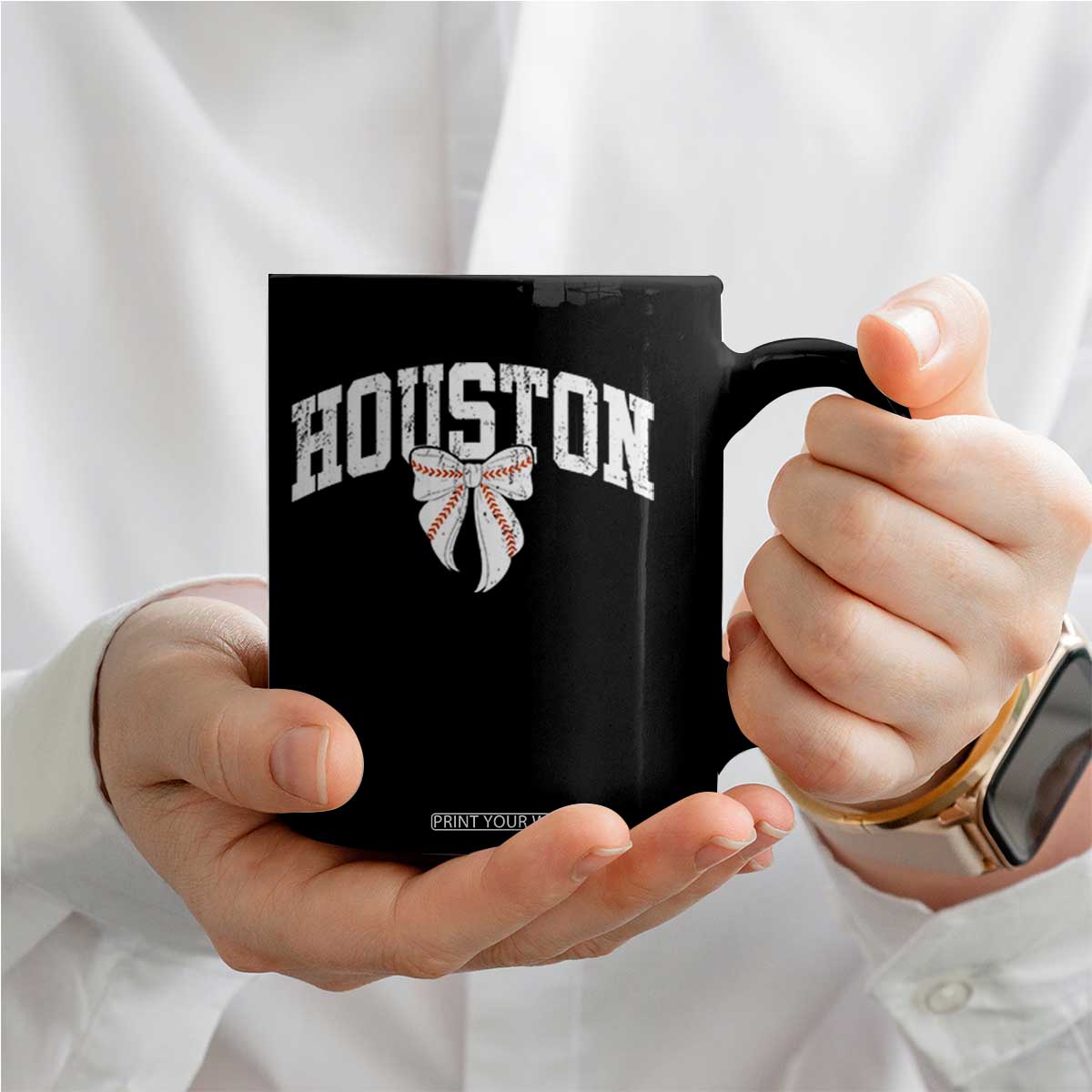 Retro Houston Coffee Mug Baseball Coquette Bow Varsity Vintage Sports 80s 90s TS10 Print Your Wear