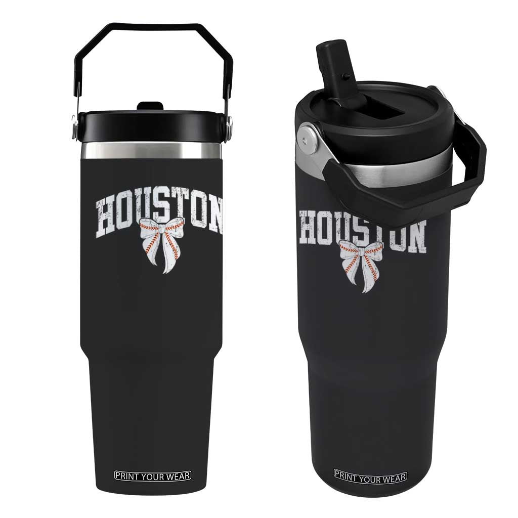 Retro Houston Flip Straw Tumbler Baseball Coquette Bow Varsity Vintage Sports 80s 90s TS10 One Size: 30 oz Black Print Your Wear