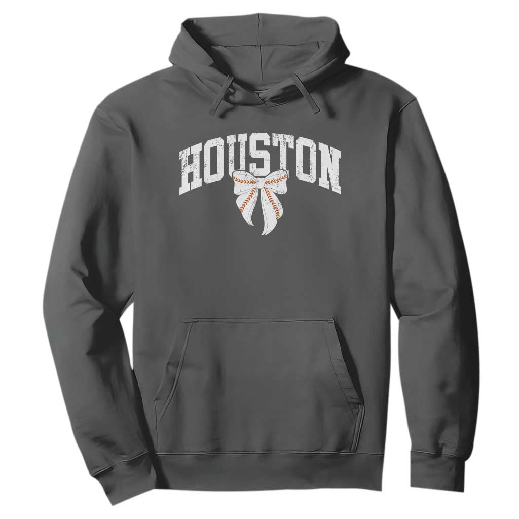 Retro Houston Hoodie Baseball Coquette Bow Varsity Vintage Sports 80s 90s TS10 Dark Heather Print Your Wear