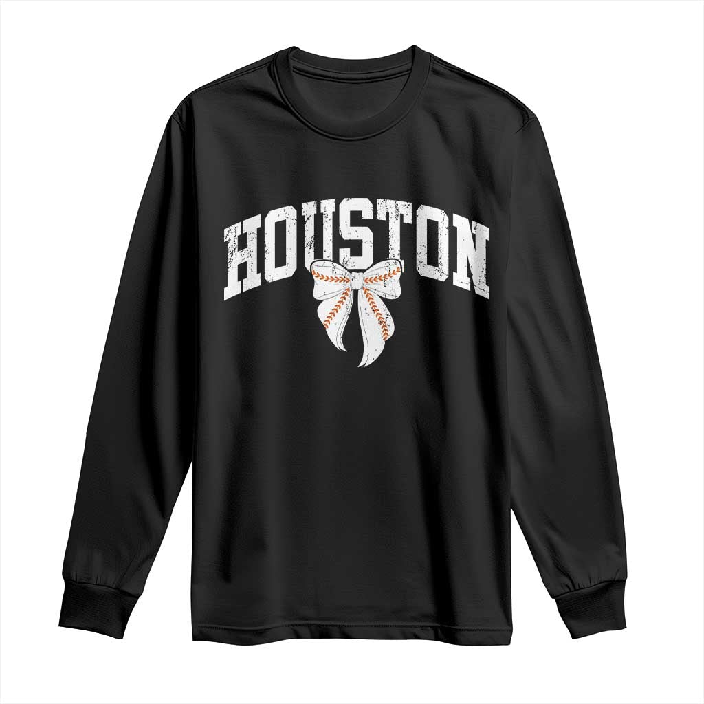 Retro Houston Long Sleeve Shirt Baseball Coquette Bow Varsity Vintage Sports 80s 90s TS10 Black Print Your Wear