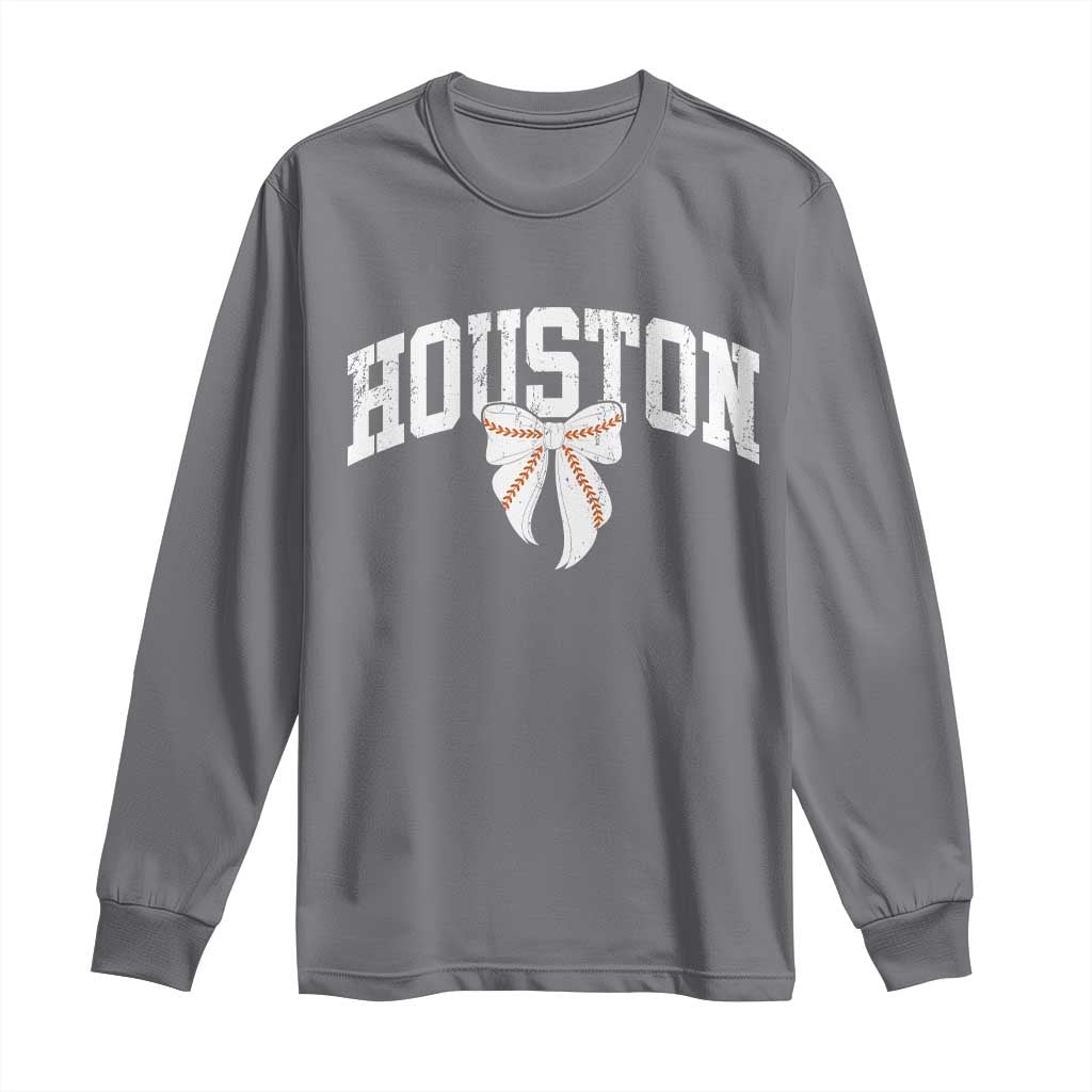 Retro Houston Long Sleeve Shirt Baseball Coquette Bow Varsity Vintage Sports 80s 90s TS10 Charcoal Print Your Wear