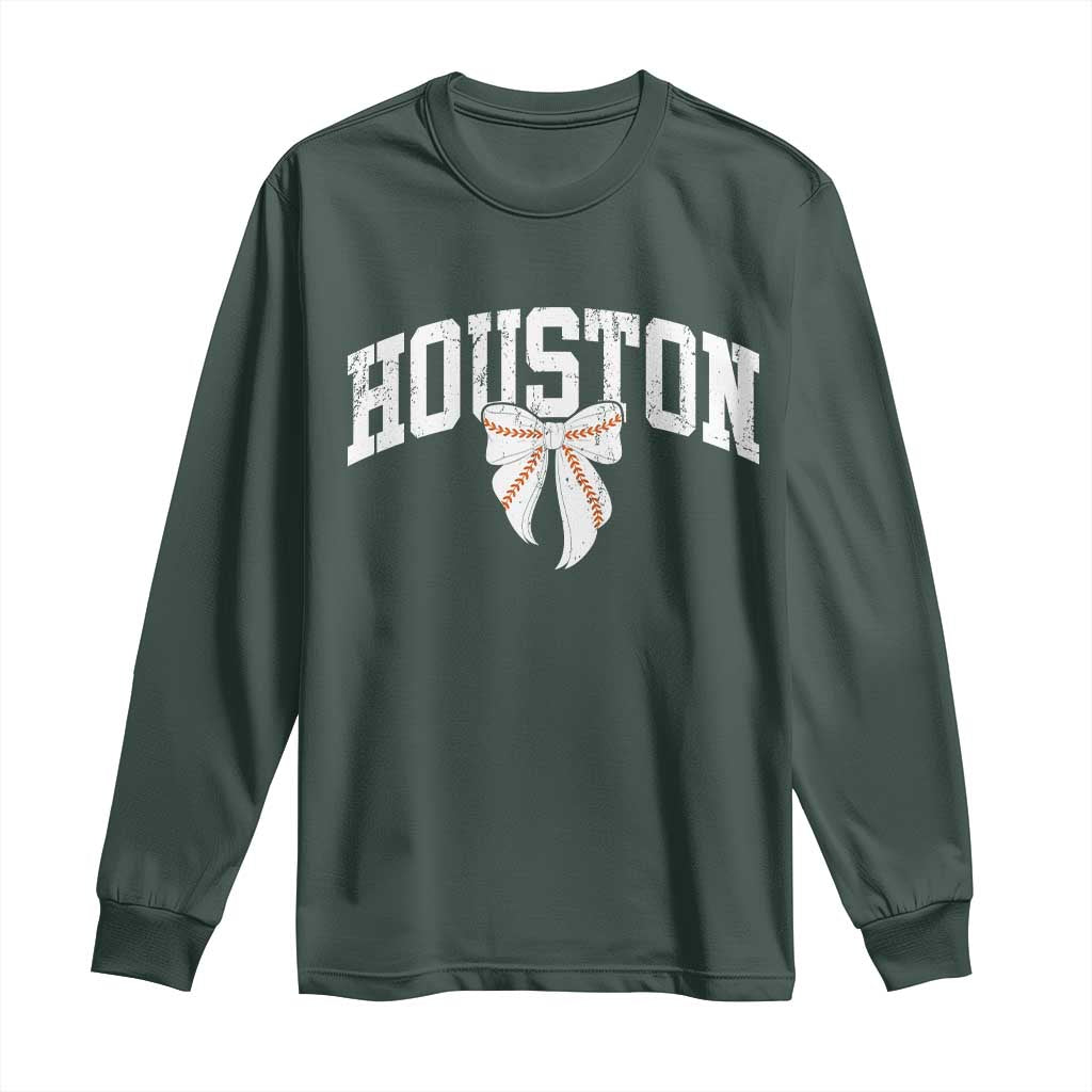 Retro Houston Long Sleeve Shirt Baseball Coquette Bow Varsity Vintage Sports 80s 90s TS10 Dark Forest Green Print Your Wear