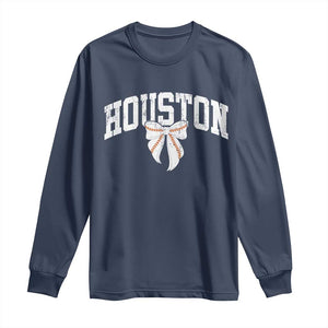 Retro Houston Long Sleeve Shirt Baseball Coquette Bow Varsity Vintage Sports 80s 90s TS10 Navy Print Your Wear