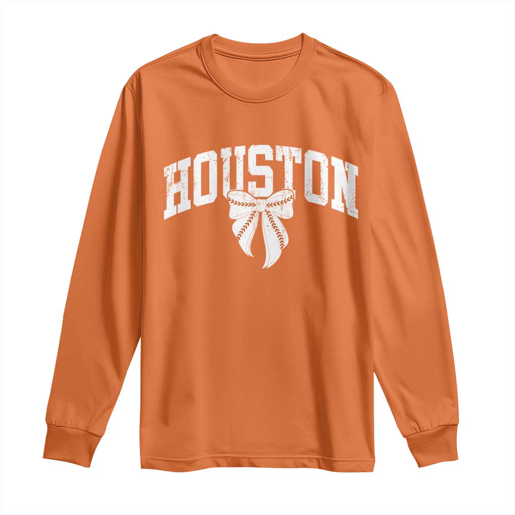 Retro Houston Long Sleeve Shirt Baseball Coquette Bow Varsity Vintage Sports 80s 90s TS10 Orange Print Your Wear