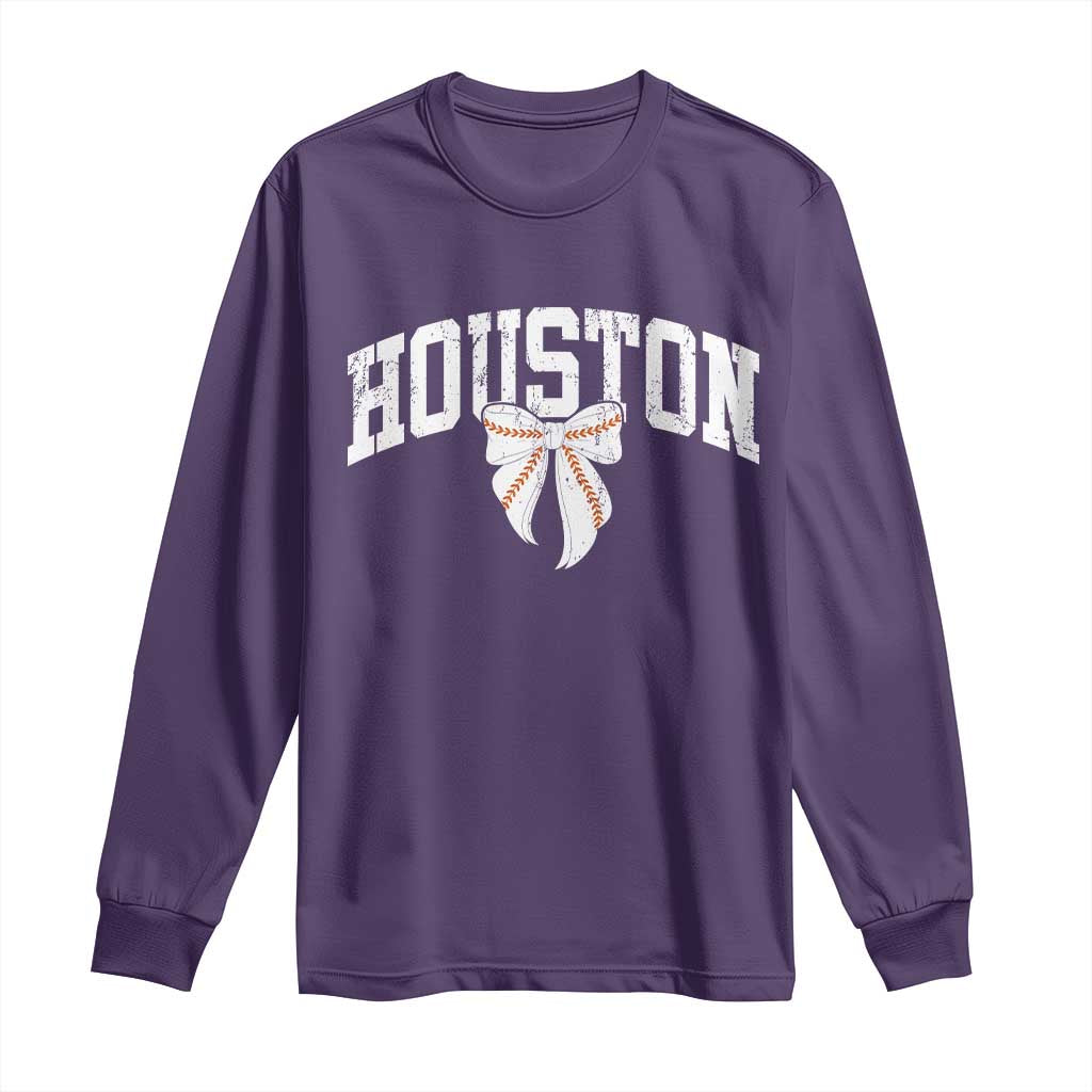 Retro Houston Long Sleeve Shirt Baseball Coquette Bow Varsity Vintage Sports 80s 90s TS10 Purple Print Your Wear