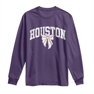 Retro Houston Long Sleeve Shirt Baseball Coquette Bow Varsity Vintage Sports 80s 90s TS10 Purple Print Your Wear