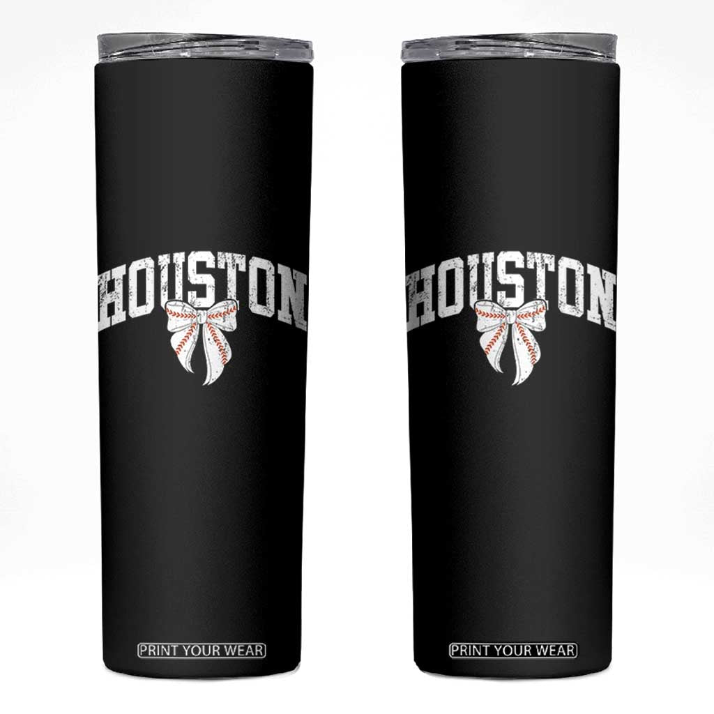 Retro Houston Skinny Tumbler Baseball Coquette Bow Varsity Vintage Sports 80s 90s TS10 Black Print Your Wear