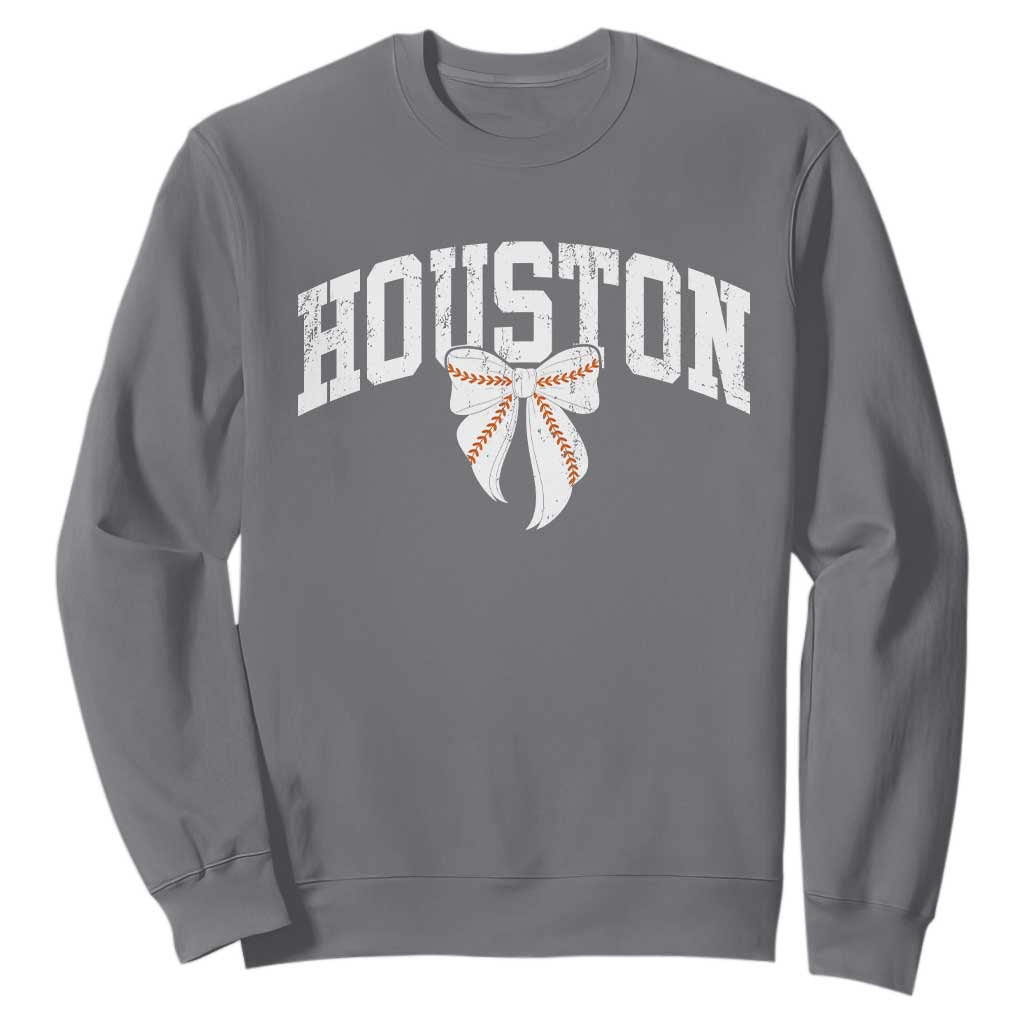 Retro Houston Sweatshirt Baseball Coquette Bow Varsity Vintage Sports 80s 90s TS10 Charcoal Print Your Wear