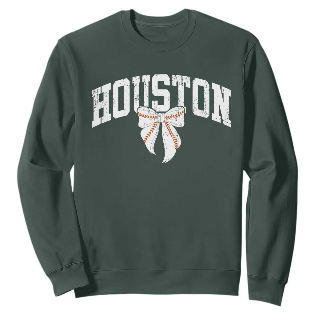 Retro Houston Sweatshirt Baseball Coquette Bow Varsity Vintage Sports 80s 90s TS10 Dark Forest Green Print Your Wear