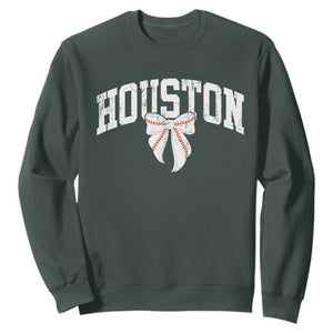 Retro Houston Sweatshirt Baseball Coquette Bow Varsity Vintage Sports 80s 90s TS10 Dark Forest Green Print Your Wear