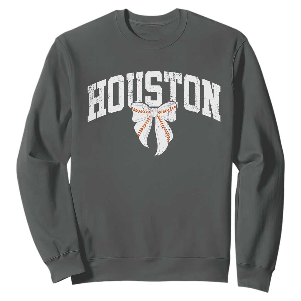 Retro Houston Sweatshirt Baseball Coquette Bow Varsity Vintage Sports 80s 90s TS10 Dark Heather Print Your Wear