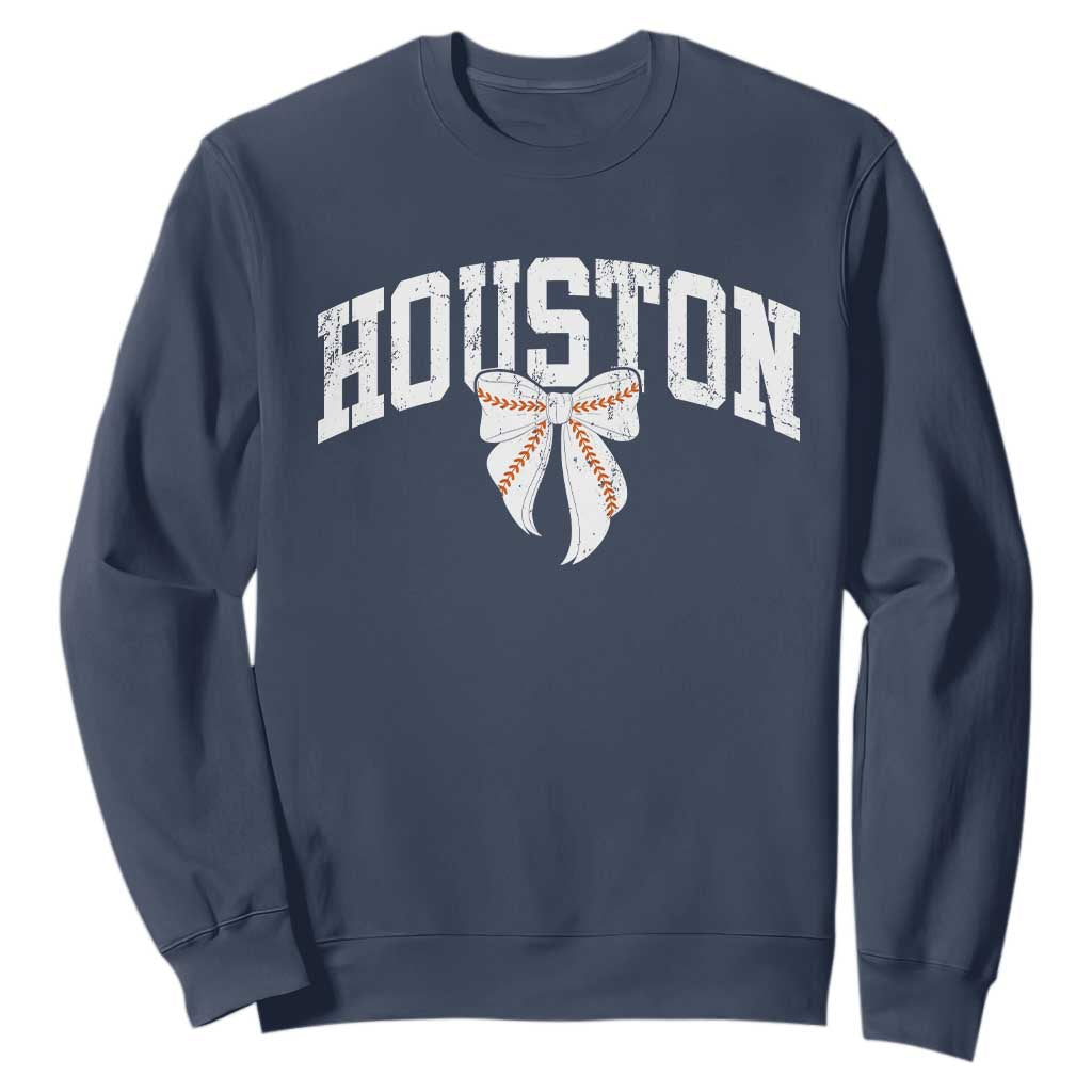 Retro Houston Sweatshirt Baseball Coquette Bow Varsity Vintage Sports 80s 90s TS10 Navy Print Your Wear