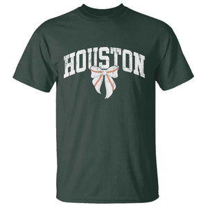 Retro Houston T Shirt Baseball Coquette Bow Varsity Vintage Sports 80s 90s TS10 Dark Forest Green Print Your Wear
