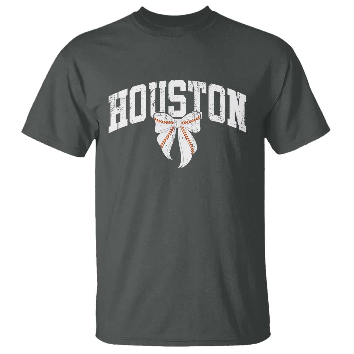 Retro Houston T Shirt Baseball Coquette Bow Varsity Vintage Sports 80s 90s TS10 Dark Heather Print Your Wear