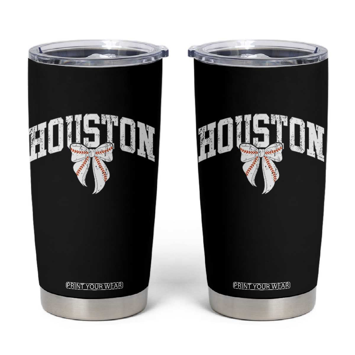 Retro Houston Tumbler Cup Baseball Coquette Bow Varsity Vintage Sports 80s 90s TS10 Black Print Your Wear