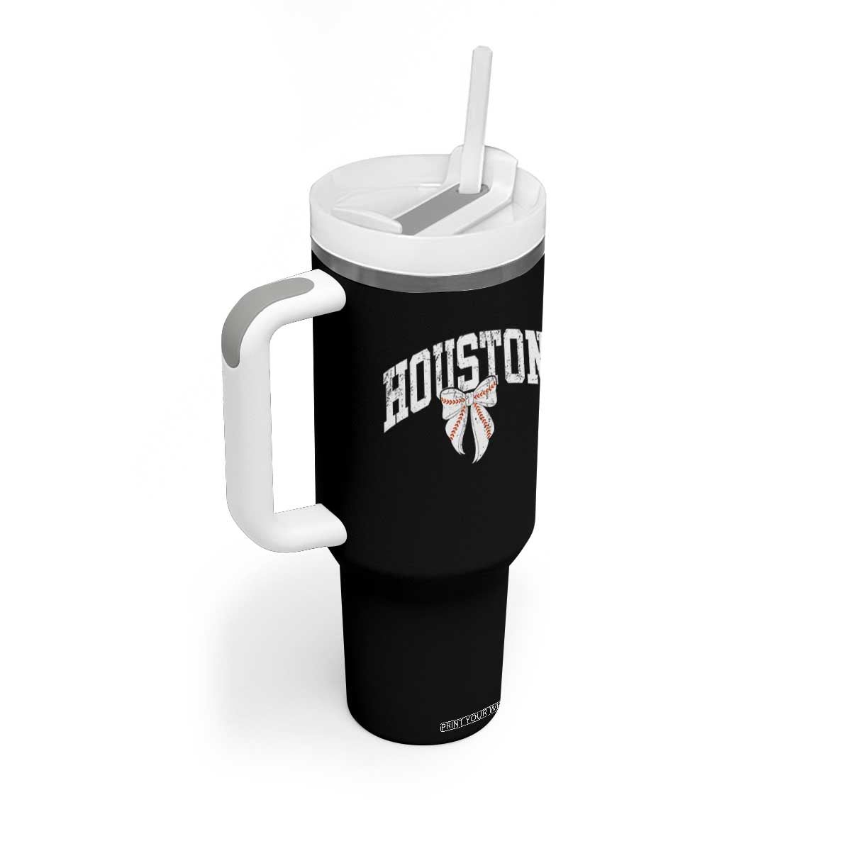 Retro Houston Tumbler With Handle Baseball Coquette Bow Varsity Vintage Sports 80s 90s TS10 Print Your Wear