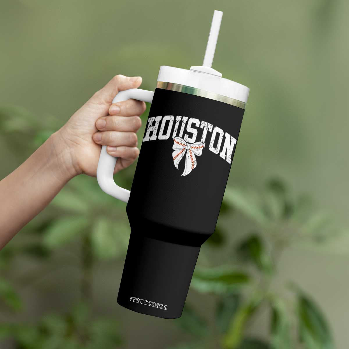 Retro Houston Tumbler With Handle Baseball Coquette Bow Varsity Vintage Sports 80s 90s TS10 Print Your Wear