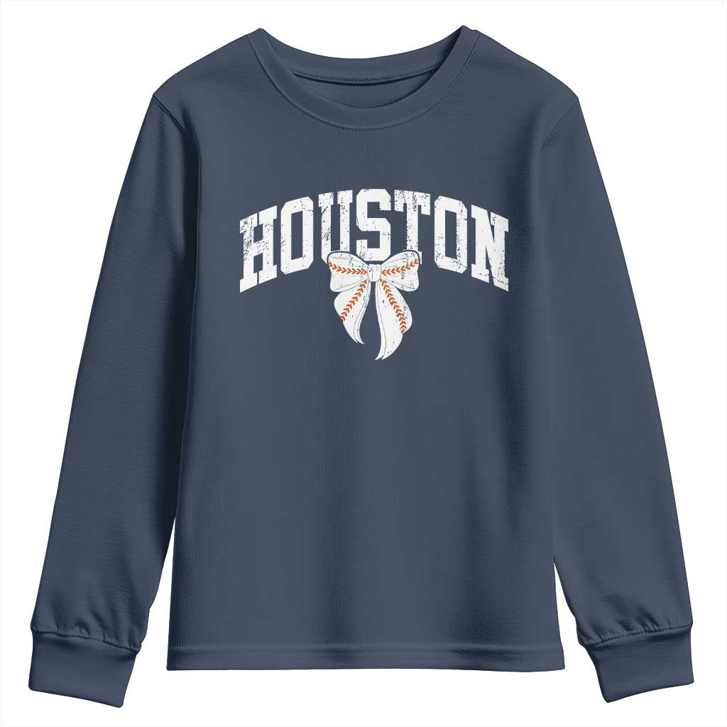Retro Houston Youth Sweatshirt Baseball Coquette Bow Varsity Vintage Sports 80s 90s TS10 Navy Print Your Wear