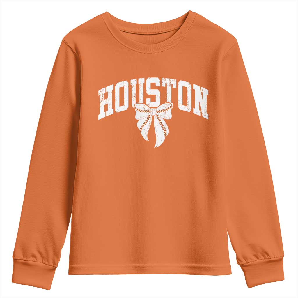 Retro Houston Youth Sweatshirt Baseball Coquette Bow Varsity Vintage Sports 80s 90s TS10 Orange Print Your Wear