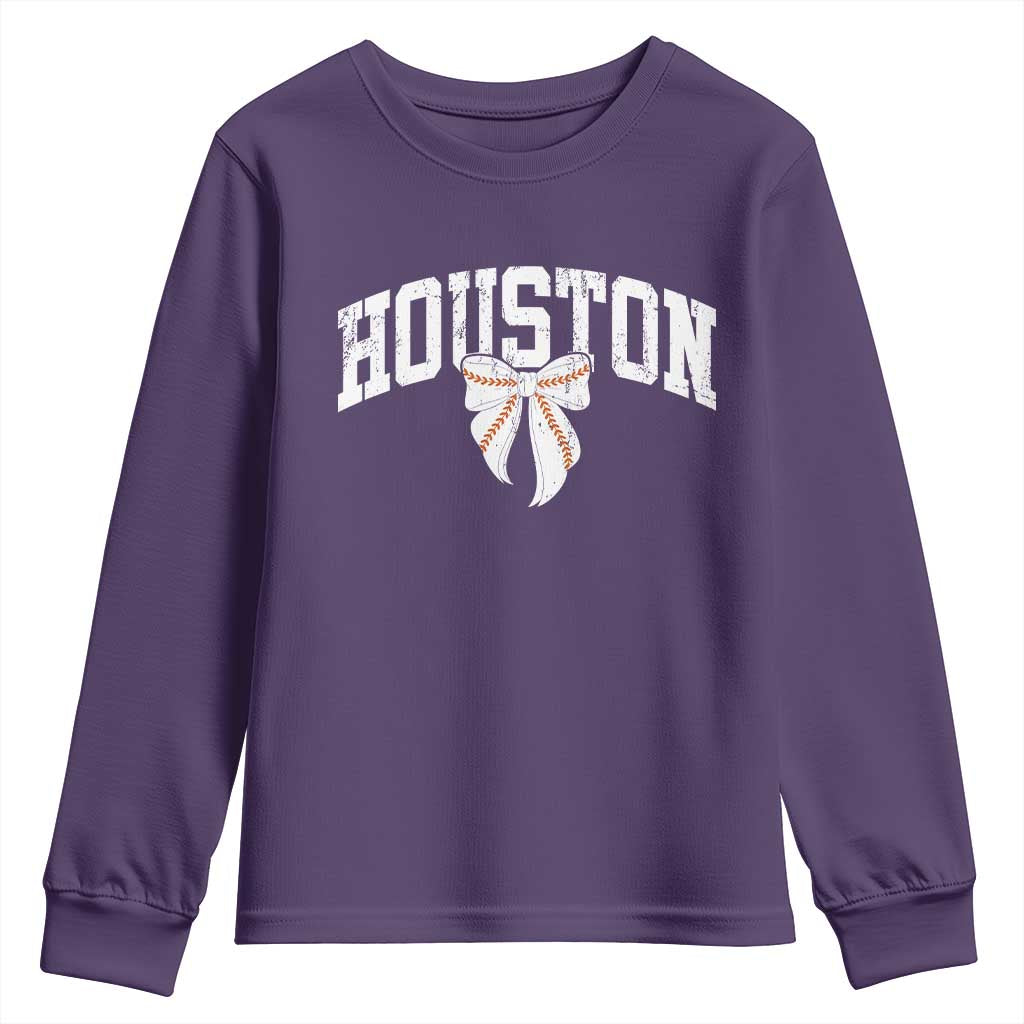 Retro Houston Youth Sweatshirt Baseball Coquette Bow Varsity Vintage Sports 80s 90s TS10 Purple Print Your Wear