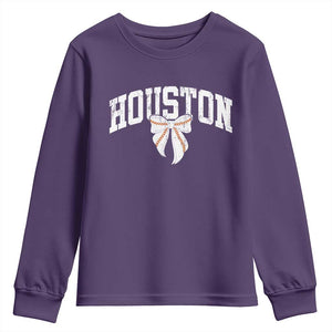 Retro Houston Youth Sweatshirt Baseball Coquette Bow Varsity Vintage Sports 80s 90s TS10 Purple Print Your Wear