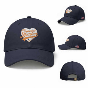 Houston Clutch City Baseball Cap Baseball Heart Varsity Script Vintage Sports Fans TS10 Baseball Cap Universal Fit Navy Print Your Wear