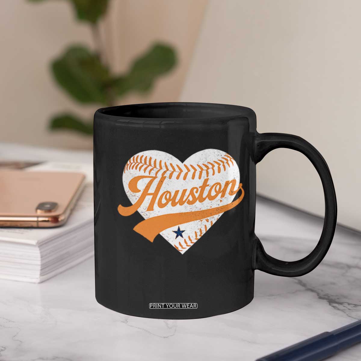 Houston Clutch City Coffee Mug Baseball Heart Varsity Script Vintage Sports Fans TS10 Print Your Wear