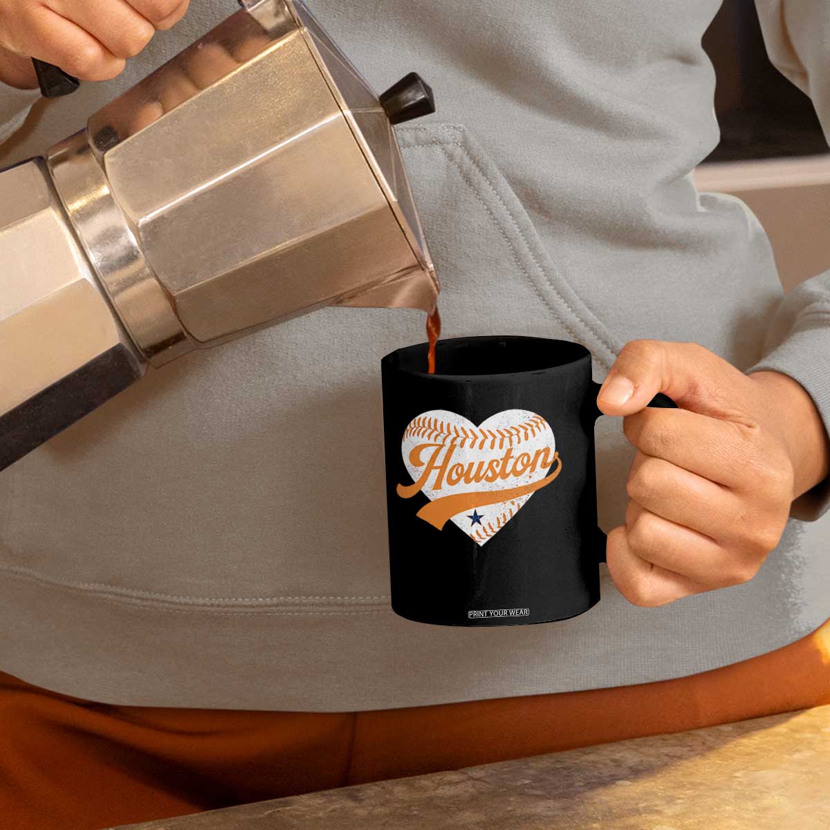 Houston Clutch City Coffee Mug Baseball Heart Varsity Script Vintage Sports Fans TS10 Print Your Wear