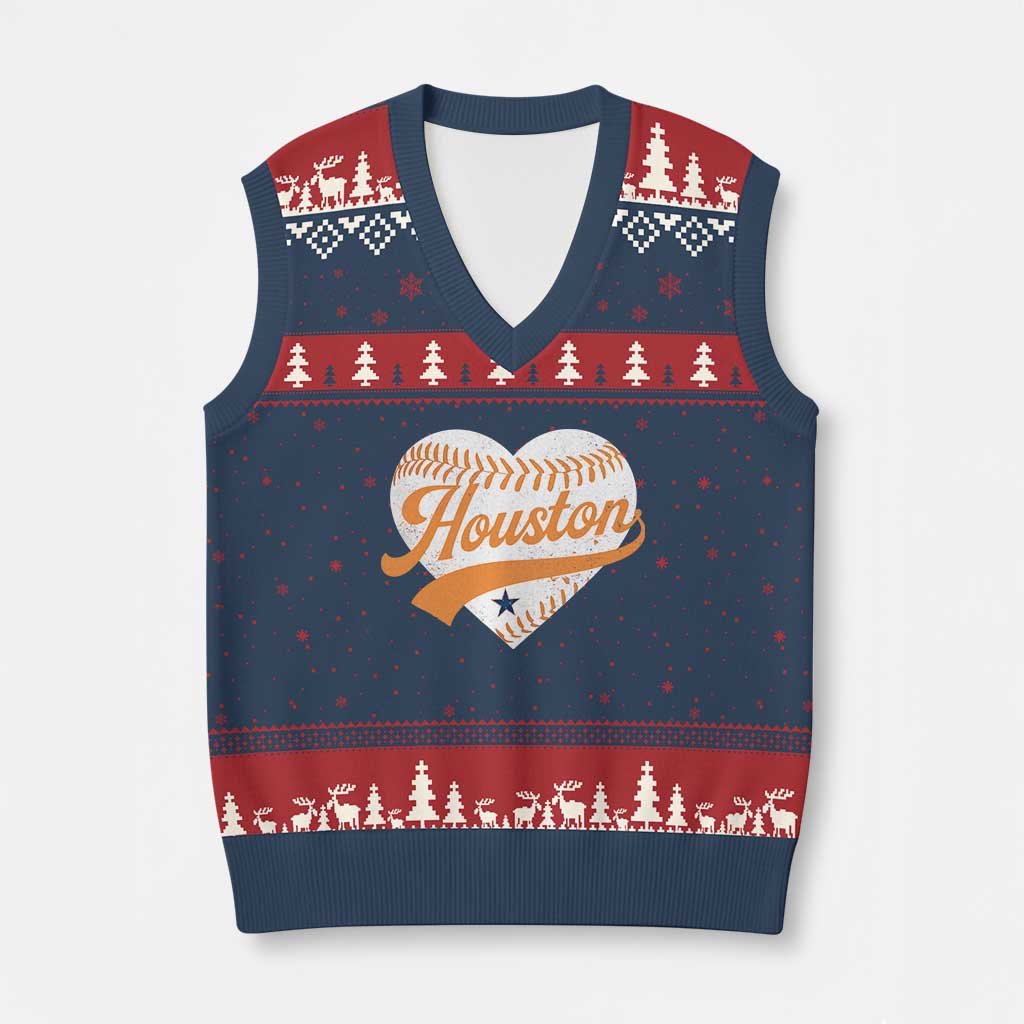 Houston Clutch City V-Neck Knit Sweater Vest Baseball Heart Varsity Script Vintage Sports Fans TS10 Navy Red Print Your Wear