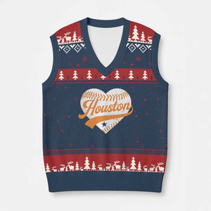 Houston Clutch City V-Neck Knit Sweater Vest Baseball Heart Varsity Script Vintage Sports Fans TS10 Navy Red Print Your Wear