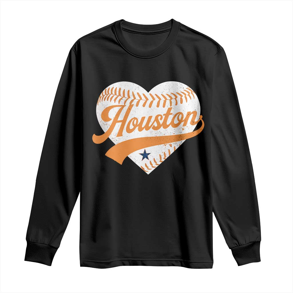 Houston Clutch City Long Sleeve Shirt Baseball Heart Varsity Script Vintage Sports Fans TS10 Black Print Your Wear