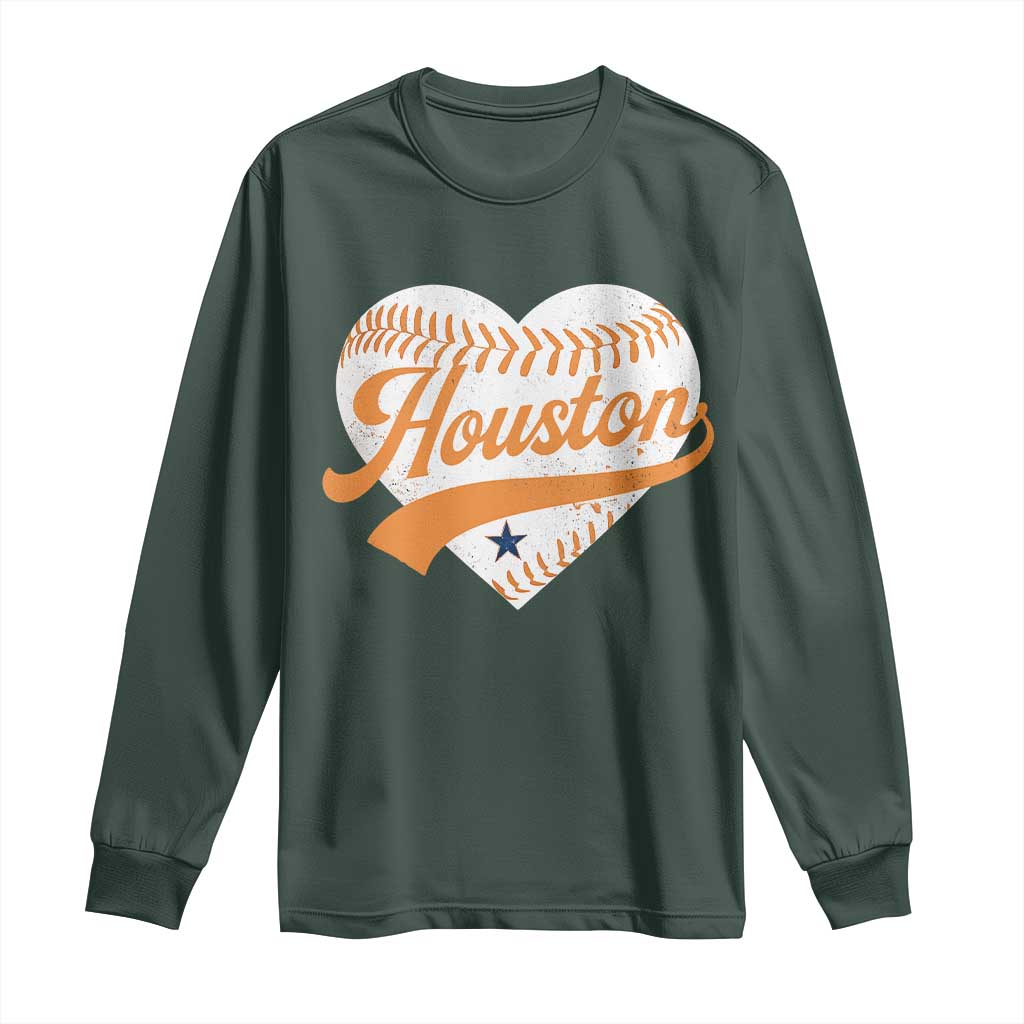 Houston Clutch City Long Sleeve Shirt Baseball Heart Varsity Script Vintage Sports Fans TS10 Dark Forest Green Print Your Wear