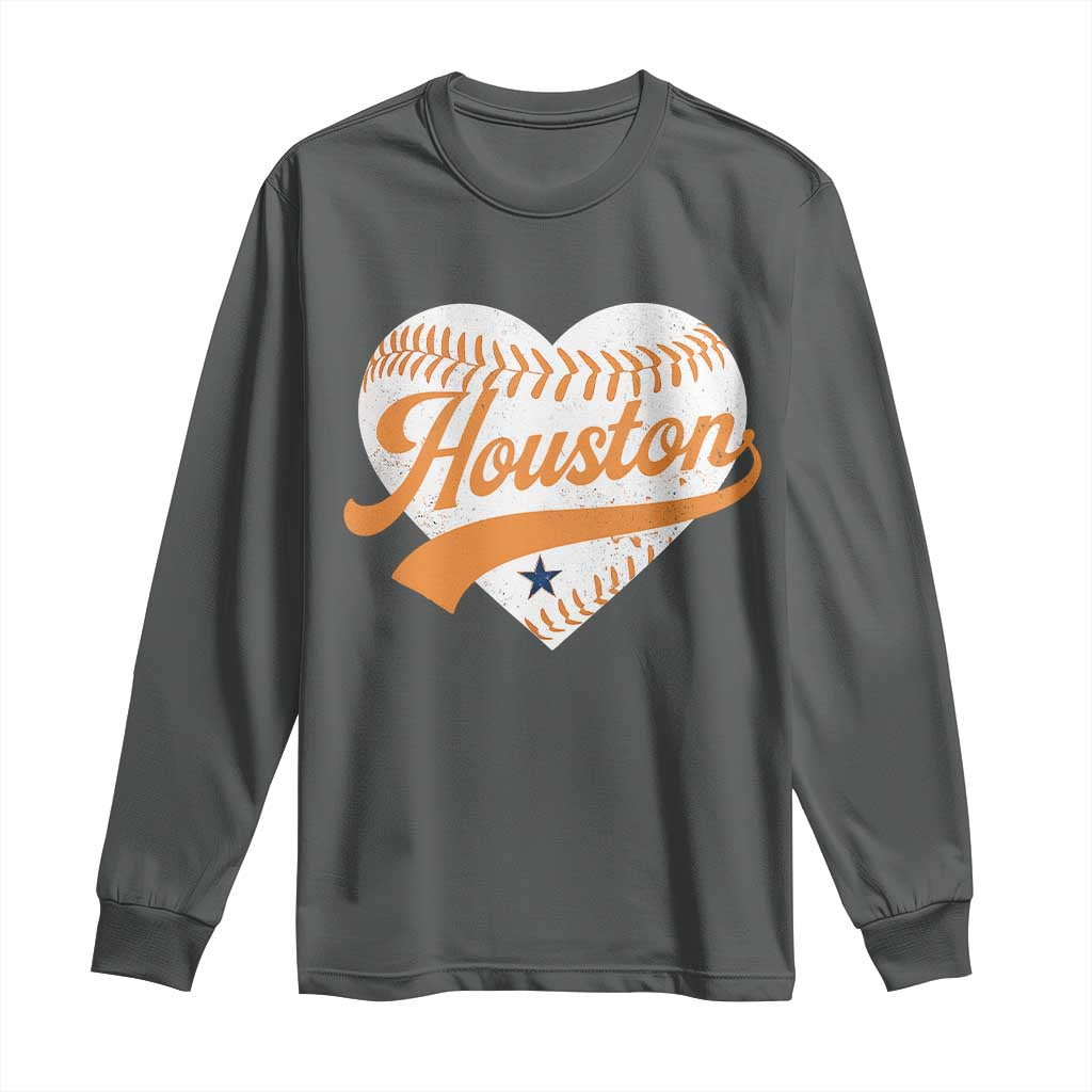 Houston Clutch City Long Sleeve Shirt Baseball Heart Varsity Script Vintage Sports Fans TS10 Dark Heather Print Your Wear