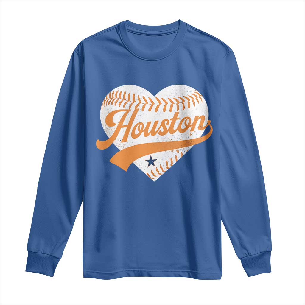 Houston Clutch City Long Sleeve Shirt Baseball Heart Varsity Script Vintage Sports Fans TS10 Royal Blue Print Your Wear