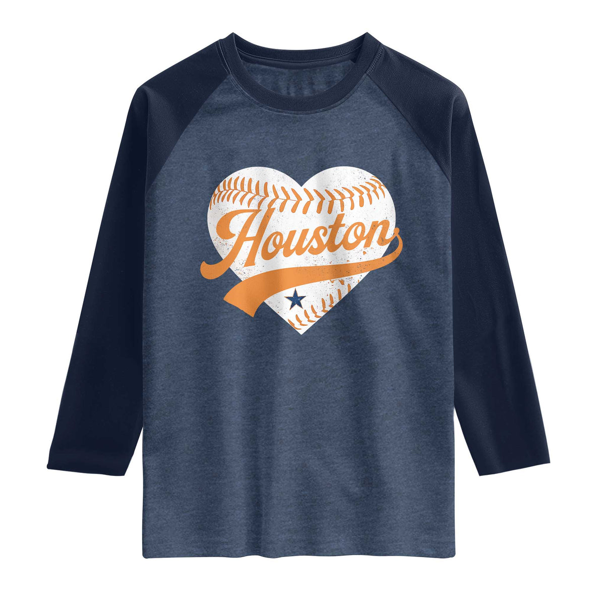 Houston Clutch City Raglan Shirt Baseball Heart Varsity Script Vintage Sports Fans TS10 Heather Denim Navy Print Your Wear