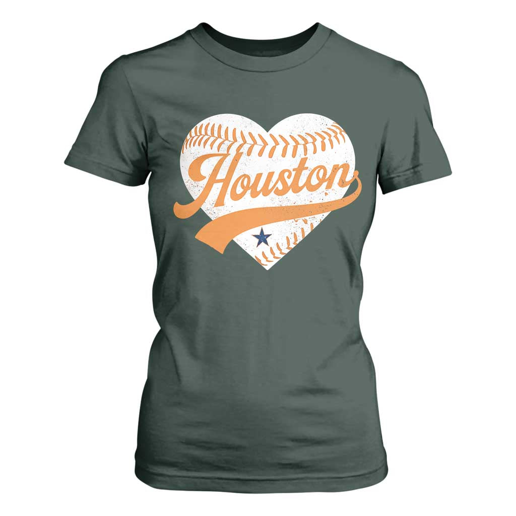 Houston Clutch City T Shirt For Women Baseball Heart Varsity Script Vintage Sports Fans TS10 Dark Forest Green Print Your Wear