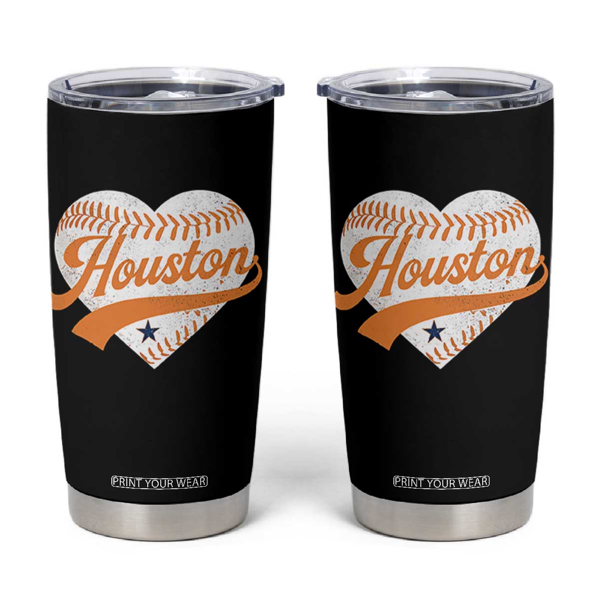Houston Clutch City Tumbler Cup Baseball Heart Varsity Script Vintage Sports Fans TS10 Black Print Your Wear