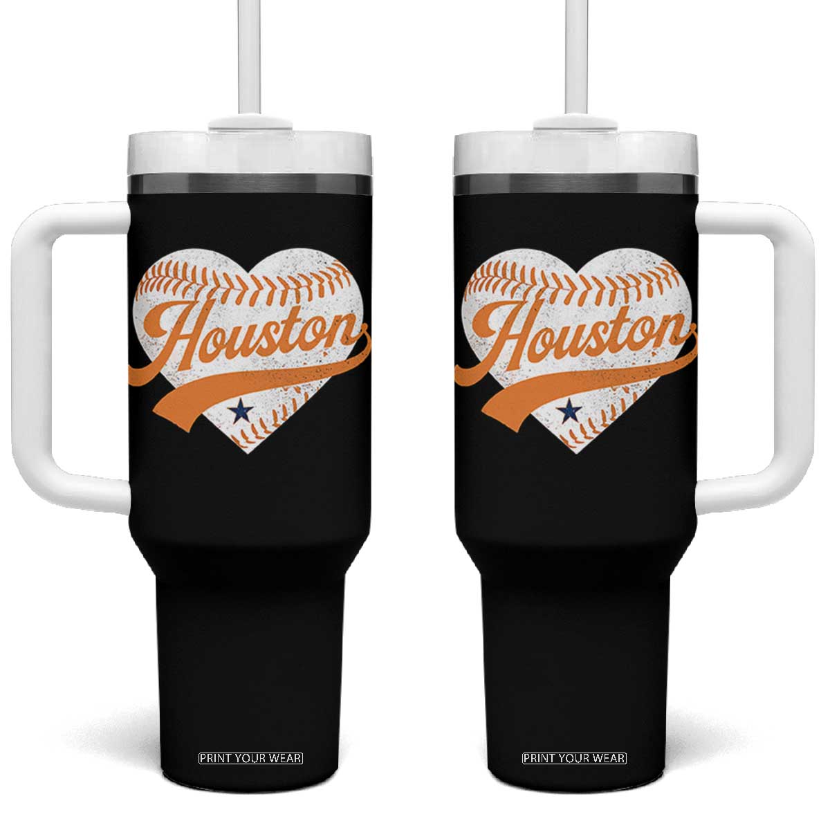 Houston Clutch City Tumbler With Handle Baseball Heart Varsity Script Vintage Sports Fans TS10 One Size: 40 oz Black Print Your Wear