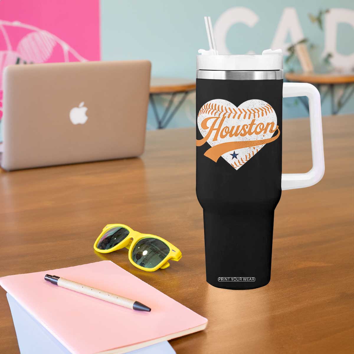 Houston Clutch City Tumbler With Handle Baseball Heart Varsity Script Vintage Sports Fans TS10 Print Your Wear