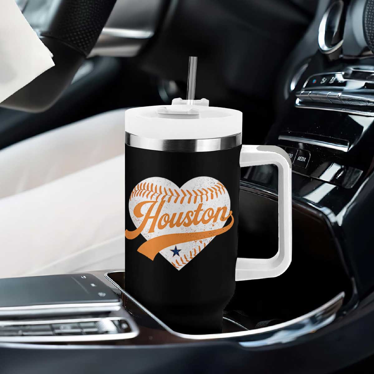 Houston Clutch City Tumbler With Handle Baseball Heart Varsity Script Vintage Sports Fans TS10 Print Your Wear