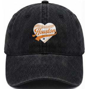 Houston Clutch City Washed Cotton Baseball Cap Baseball Heart Varsity Script Vintage Sports Fans TS10 Print Your Wear