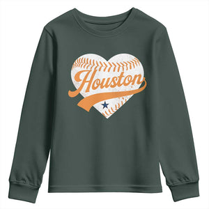 Houston Clutch City Youth Sweatshirt Baseball Heart Varsity Script Vintage Sports Fans TS10 Dark Forest Green Print Your Wear