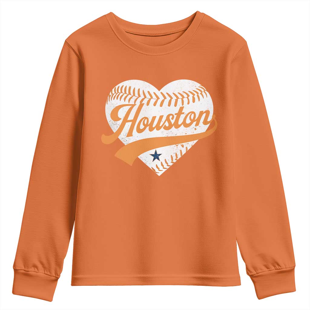 Houston Clutch City Youth Sweatshirt Baseball Heart Varsity Script Vintage Sports Fans TS10 Orange Print Your Wear