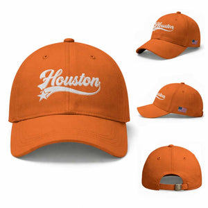 Retro Houston Baseball Cap Varsity Script Vintage Sports Jersey Style 80s 90s TS10 Baseball Cap Universal Fit Orange Print Your Wear