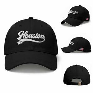 Retro Houston Baseball Cap Varsity Script Vintage Sports Jersey Style 80s 90s TS10 Baseball Cap Universal Fit Black Print Your Wear